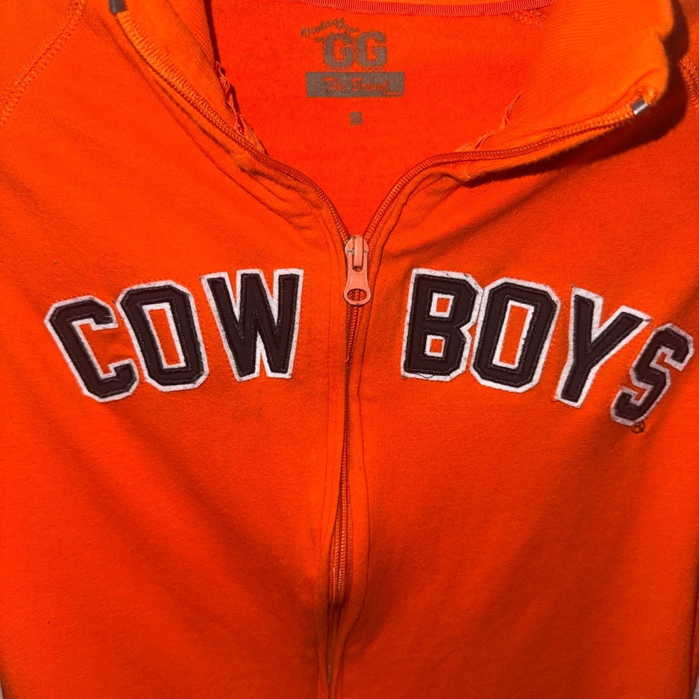 Oklahoma State University Cowboys Orange and White Zip-Up Jacket size Small
